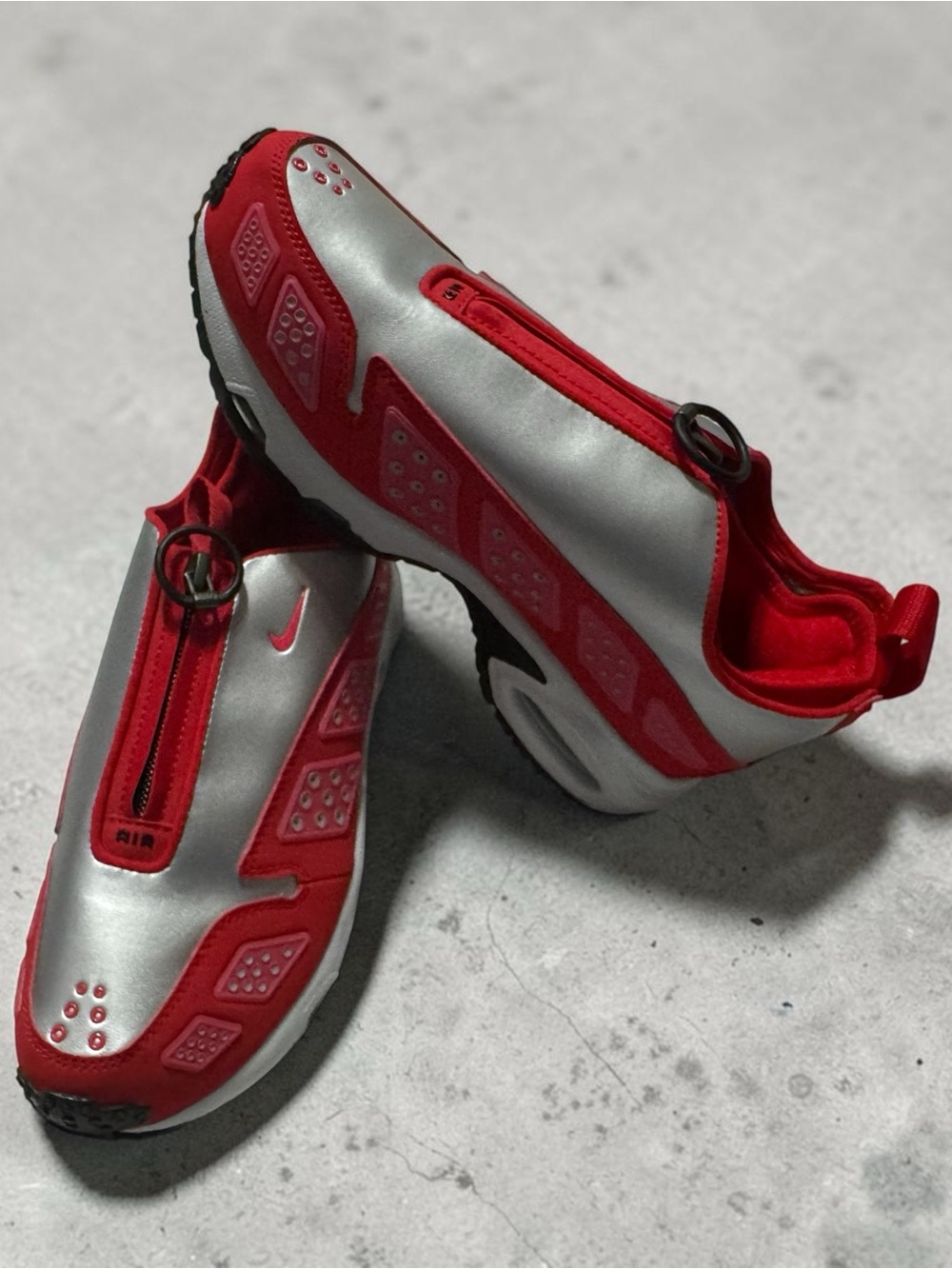 Nike Silver and Red Slip-On Zip Athletic Sneakers